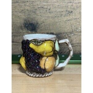 RARE Vintage INARCO style Ceramic Oranges Lemons Raised Fruit Big Mug Japan